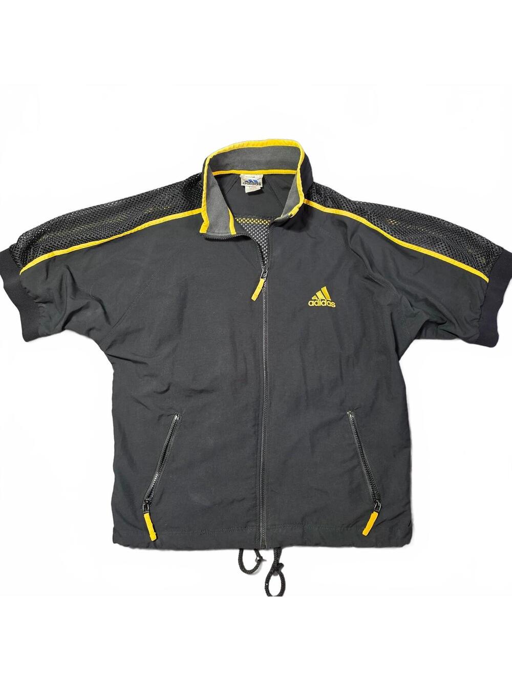 Vintage Adidas short-sleeve black yellow track jacket Mens Medium full zip front
